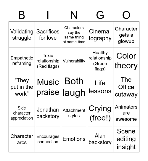 Cinema Therapy (Pixar) Bingo Card