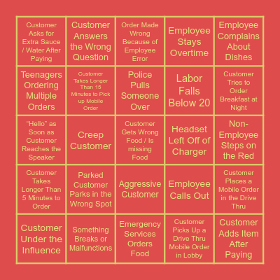 McDonald’s Bingo Card