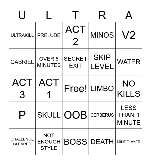 ULTRAKILL Bingo Card