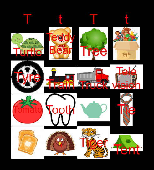 Letter T Bingo Card