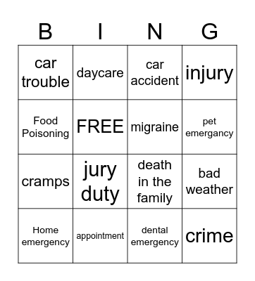 Krusty List Bingo Card