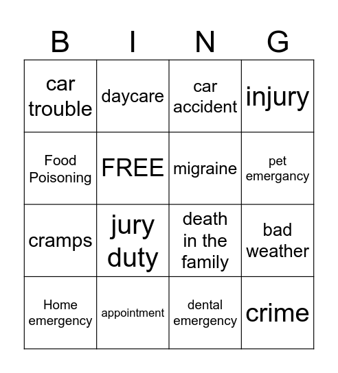 Krusty List Bingo Card