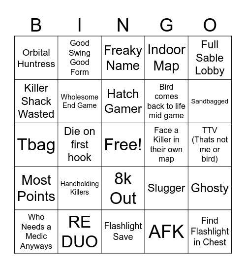 DBD 2v8 Bingo Card