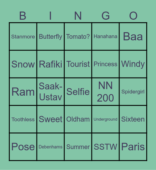 Hashi's 21st and Ishi's 16th Birthday Bingo Card