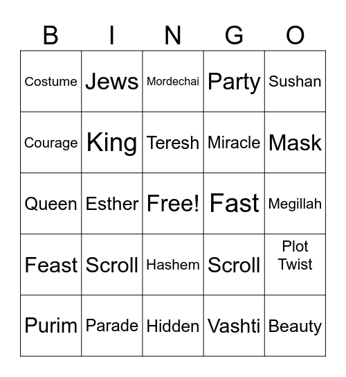 Purim Bingo MHC YOUTH Bingo Card