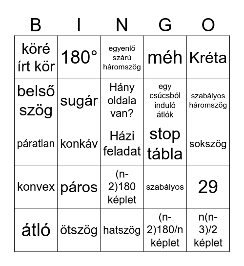 Sokszögek Bingo Card