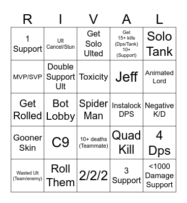 Marvel Rivals Bingo Card