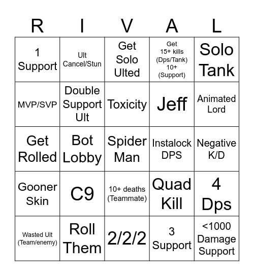 Marvel Rivals Bingo Card