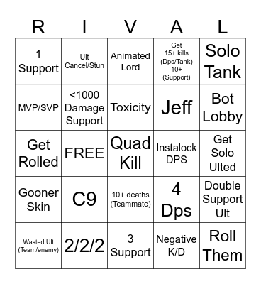 Marvel Rivals Bingo Card