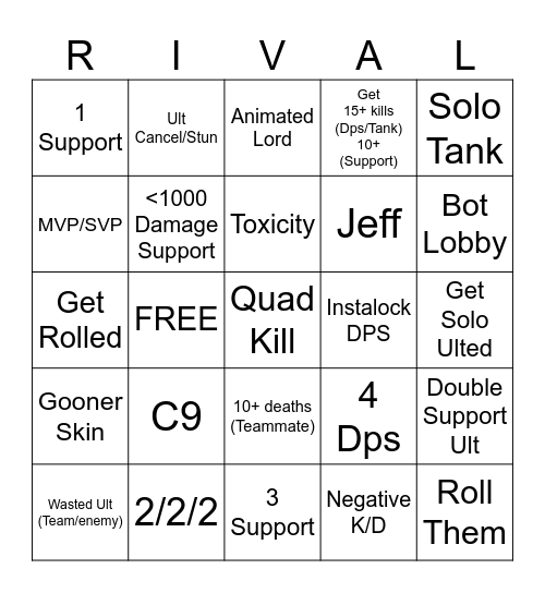Marvel Rivals Bingo Card