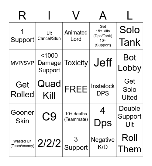 Marvel Rivals Bingo Card