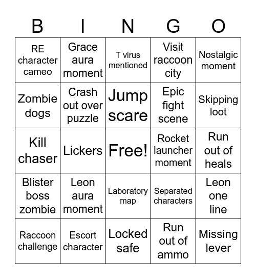 Resident Evil 9 BINGO Card
