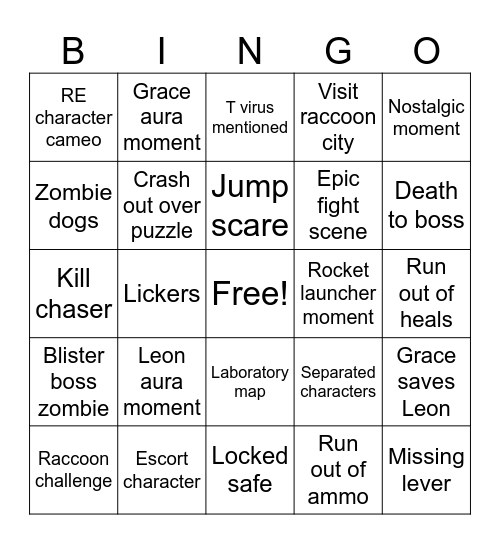 Resident Evil 9 BINGO Card