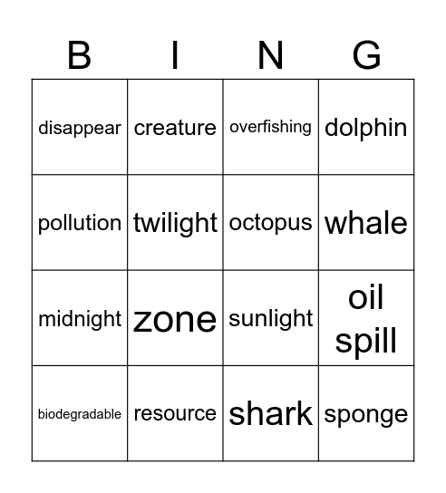 Unit 6 Voc Bingo Card