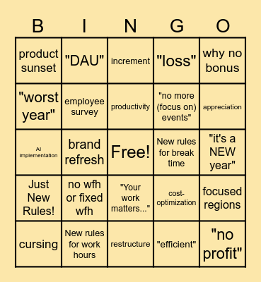 Town Hall Bingo Card