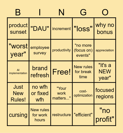 Town Hall Bingo Card