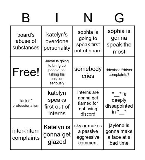 Open Forum Bingo Card