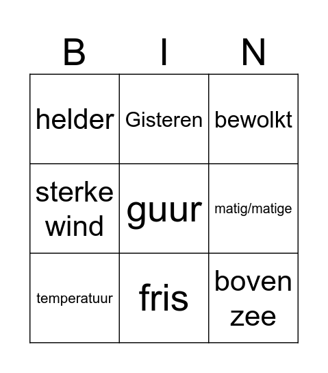weerbericht Bingo Card