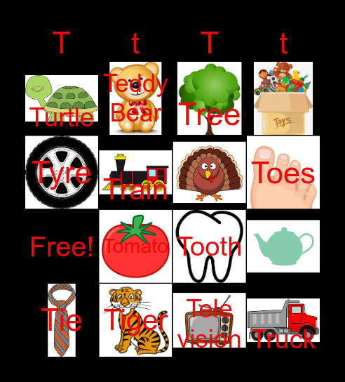 Letter T Bingo Card