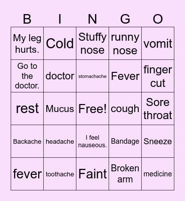I feel sick! Bingo Card