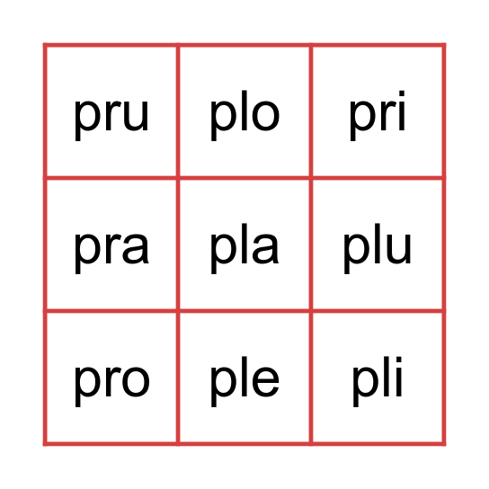 SILABAS TRABADAS Bingo Card