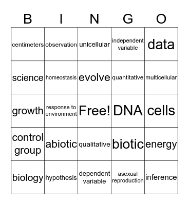 Chapter 1 Biology Bingo Card