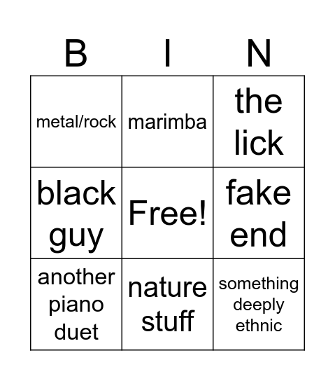 Untitled Bingo Card