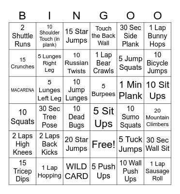 Fitness Bingo Card