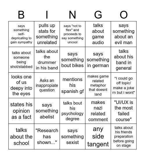 Mark Peter Bingo Card