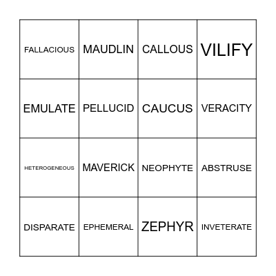 VOCABULARY BINGO Card