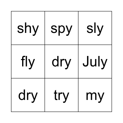 Y as long i Bingo Card
