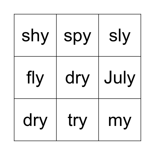 Y as long i Bingo Card