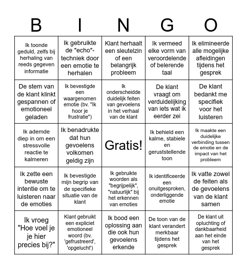 Emotionele Intelligentie Bingo Card
