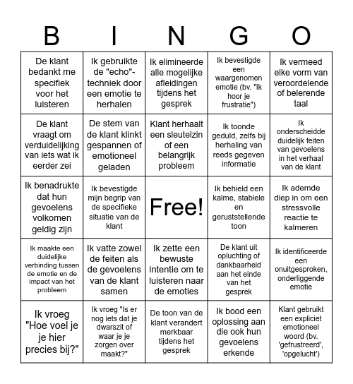 Emotionele Intelligentie Bingo Card