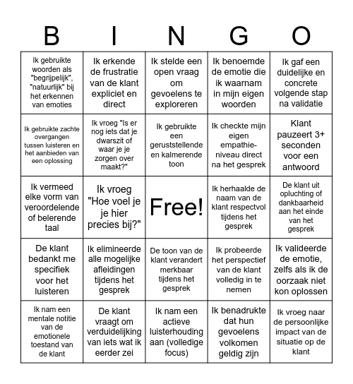 Emotionele Intelligentie Bingo Card