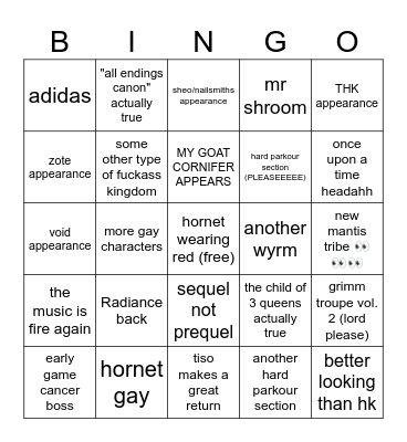 Hollow Knight : Silksong bingo Card