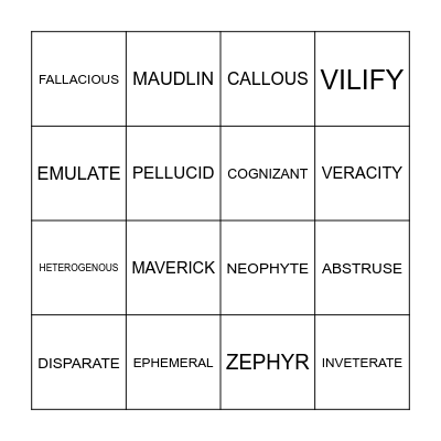 VOCABULARY Bingo Card