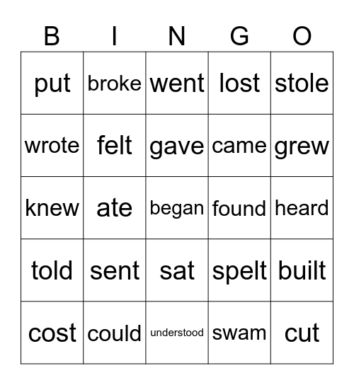 Irregular verbs Bingo Card