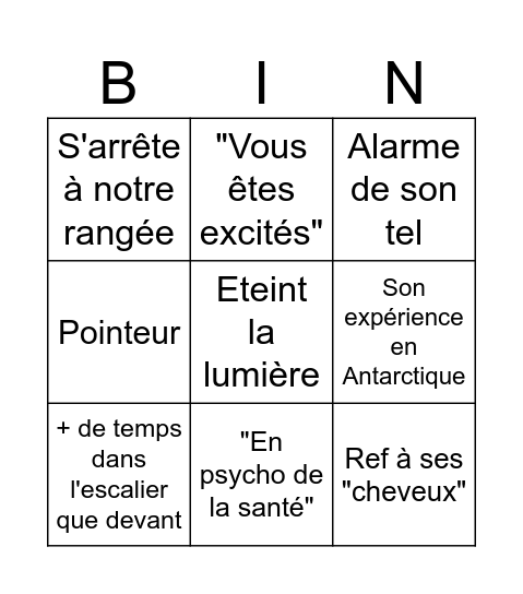 Cours Greg Bingo Card