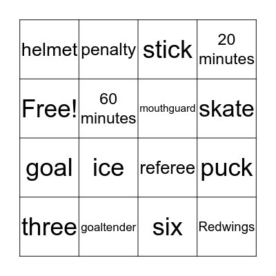 Hockey Bingo Card