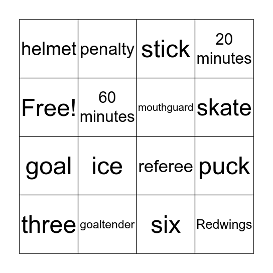 Hockey Bingo Card