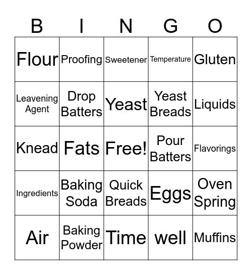 Baking Basics Bingo Card