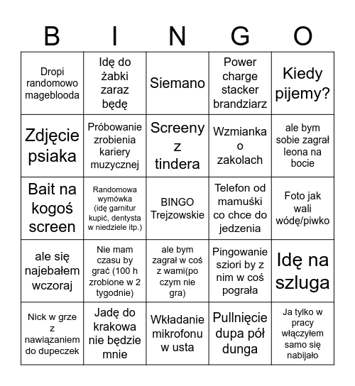 Typical Trejzu Bingo Card