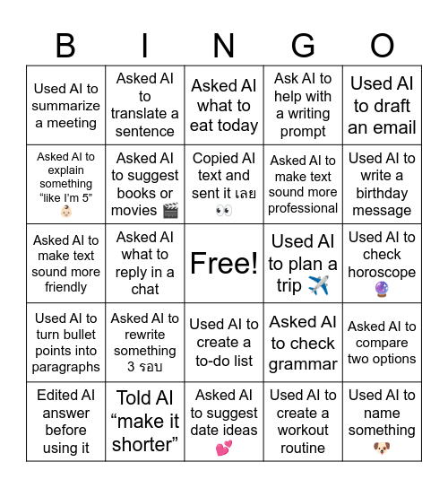 AI Experience Bingo Card