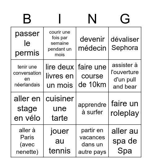 le bingo de nenette Bingo Card