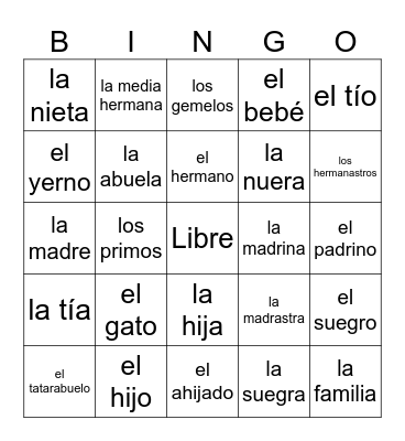 La familia Bingo Card