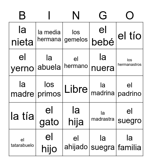 La familia Bingo Card