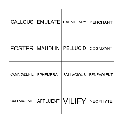 VOCABULARY Bingo Card