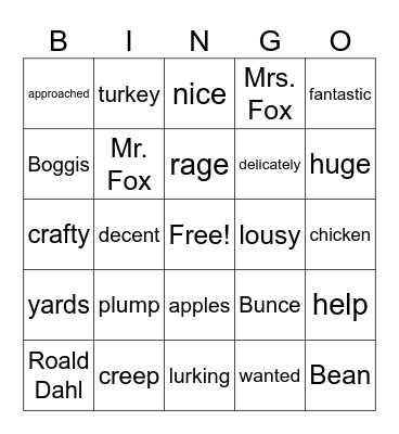 Fantastic Mr. Fox Bingo Card