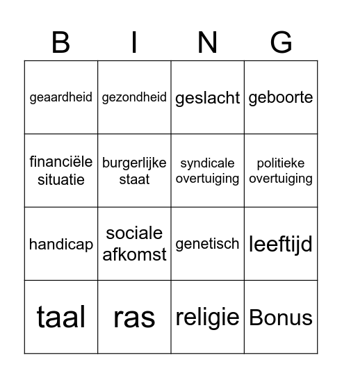 Discriminatiecriteria Bingo Card